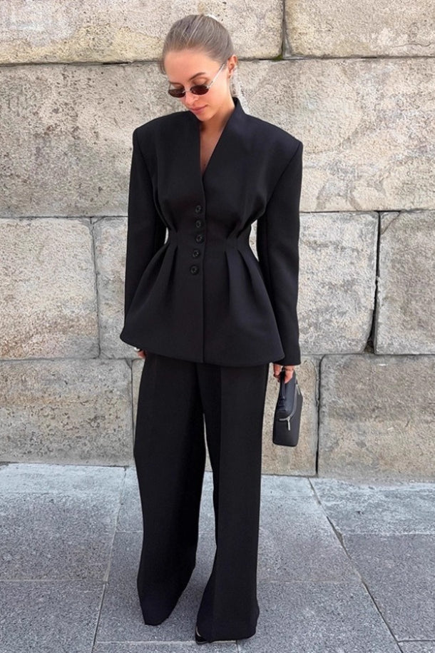Black Fitted Two Piece Blazer Pants Set