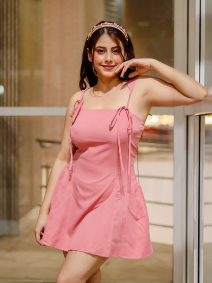 Tied Strap Flare Short Dress