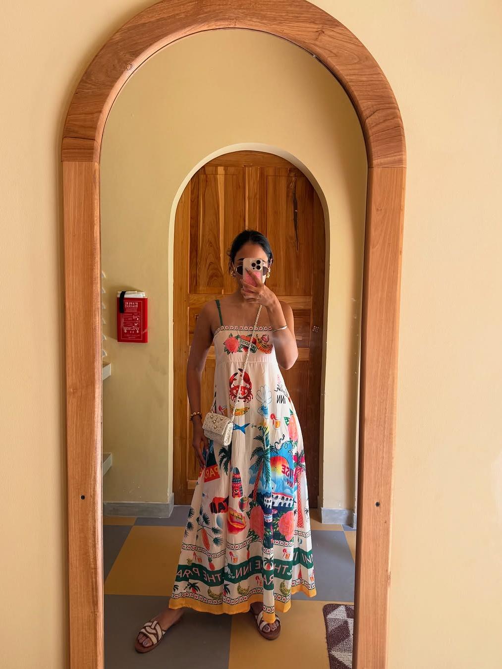 Paradise Graffiti Print Swing Sundress Beach Dress