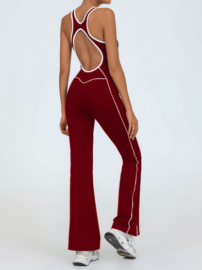 Color-blocked Backless Fitness Exercise Bodysuits