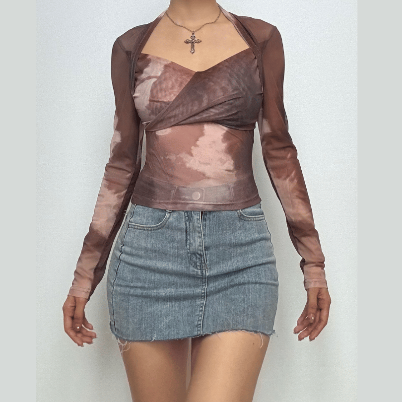 Long sleeve tie dye mesh top