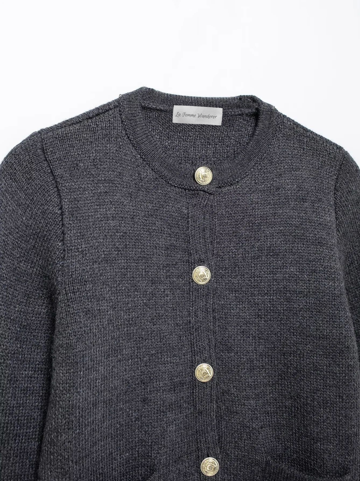 Gold Decorated Row Button Short Knitted Cardigan