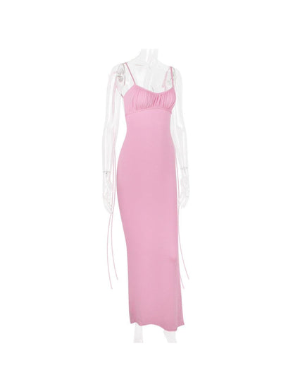 Spaghetti Strap Backless Pleated Dress