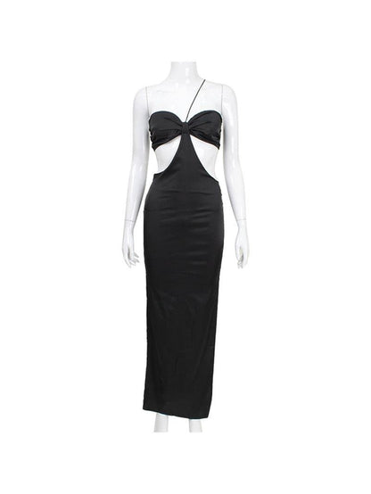 Halterneck Ruched Tube Cutout Backless Dress