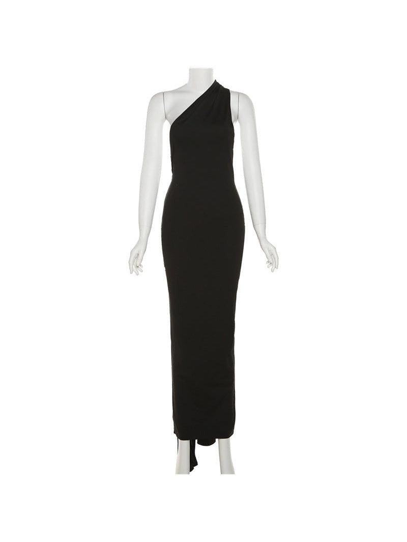 One Shoulder Backless Ruched Maxi Dress