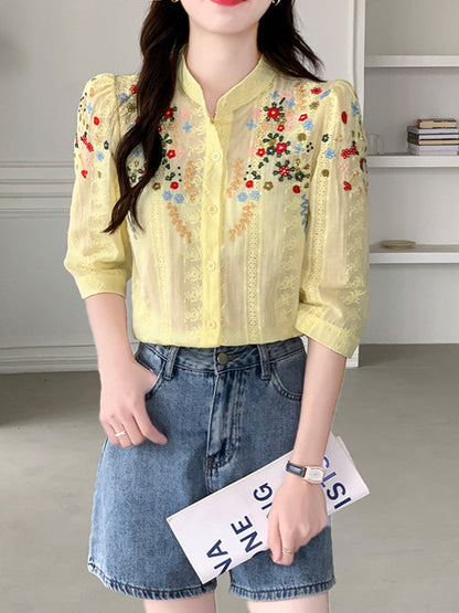 Brianna Vintage Embroidered Jacquard Top