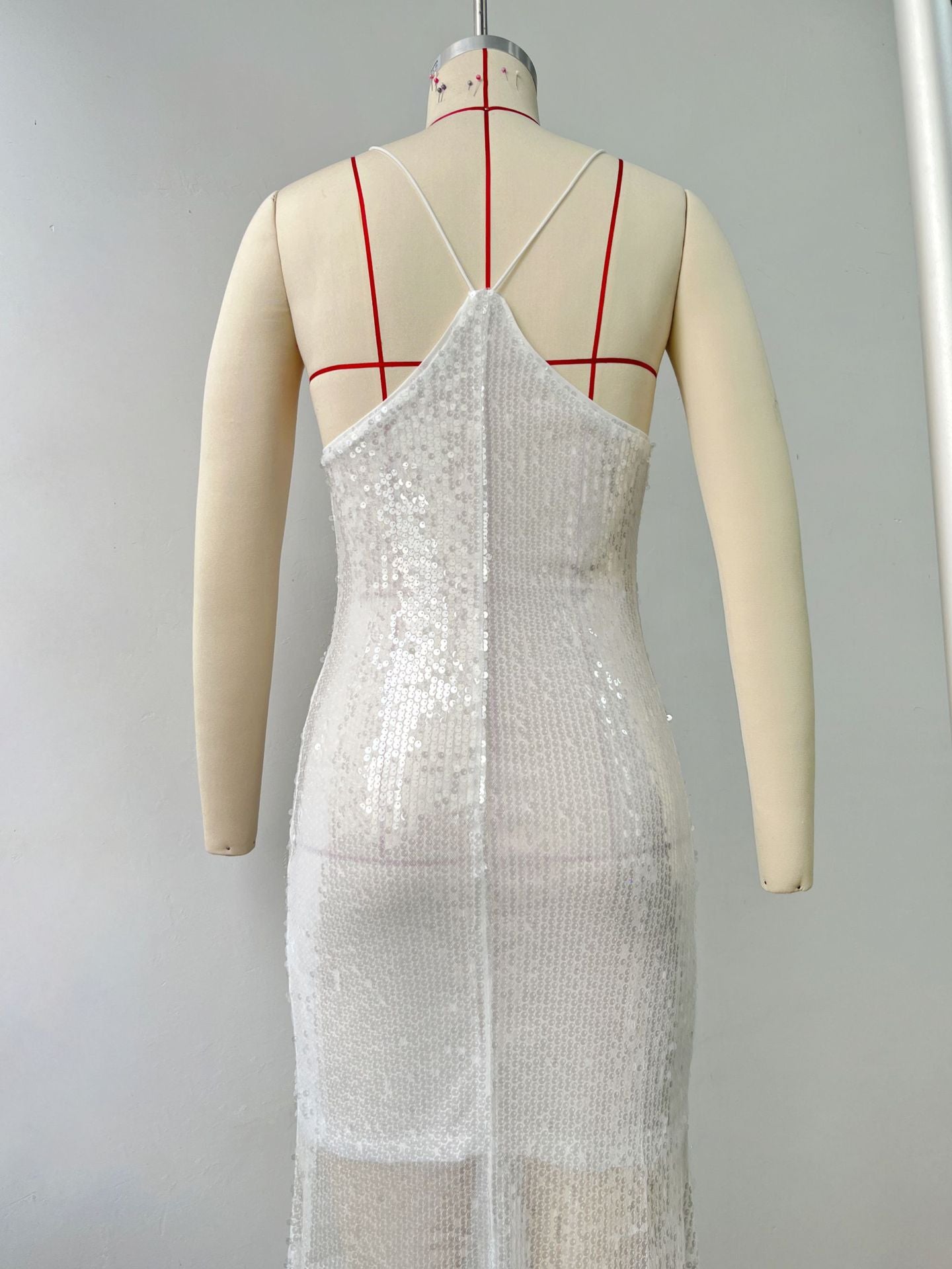 Spaghetti Strap Backless Slip Glitter Maxi Dress