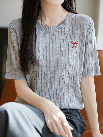 Bella Loose Crew Neck Embroidered Knitted Top