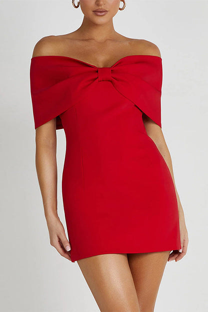 Meridress Bow Off Shoulder Bodycon Mini Party Dress