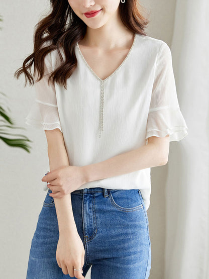 Ava Loose V-Neck Chiffon Top