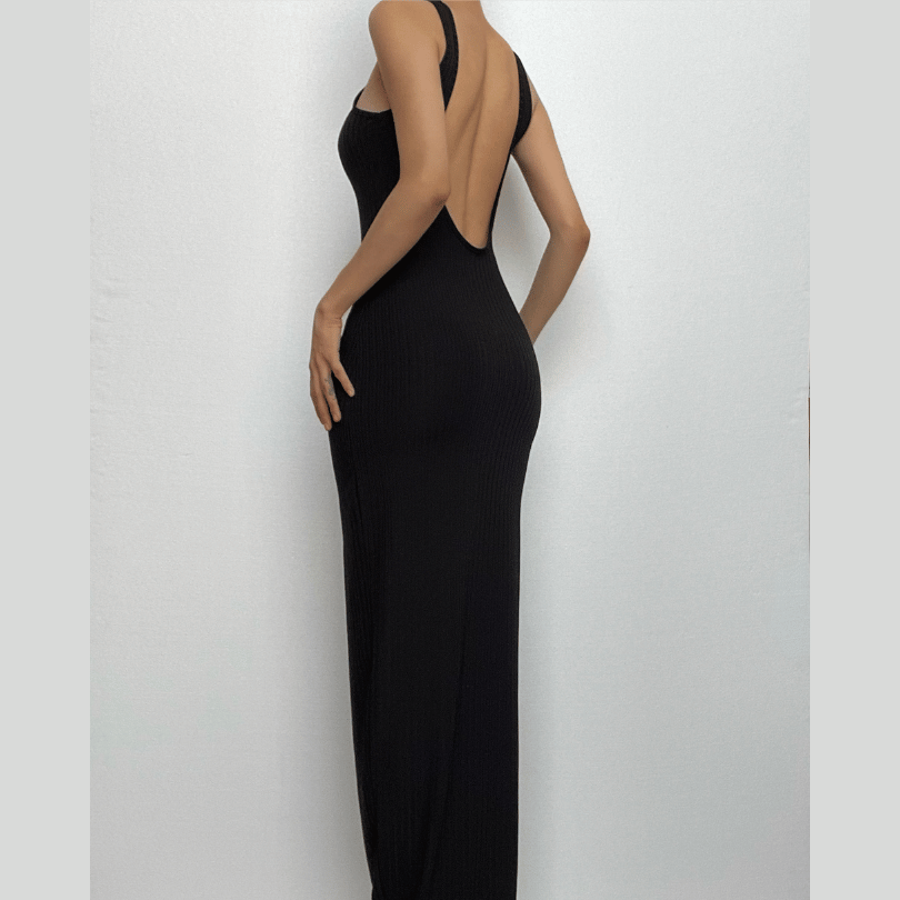 Sleeveless backless solid round neck maxi dress-final-sale