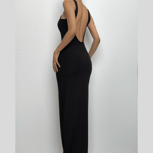 Sleeveless backless solid round neck maxi dress-final-sale