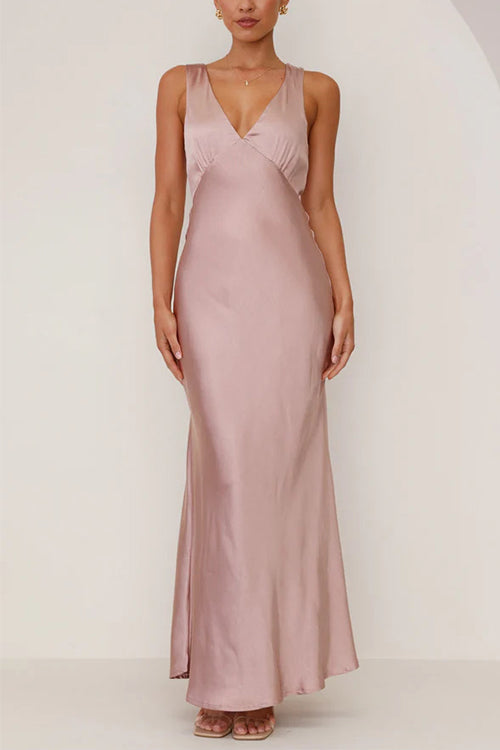 V Neck Sleeveless Maxi Party Dress