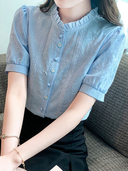 Lauren Retro Embroidered Jacquard Shirt-White