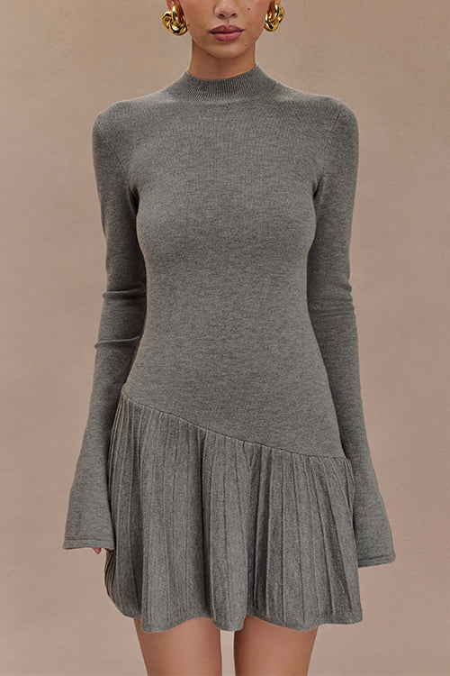Meridress Mockneck Bell Sleeves Ruffle Mini Sweater Dress