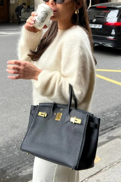Casual Solid Crewneck Pullover Sweater