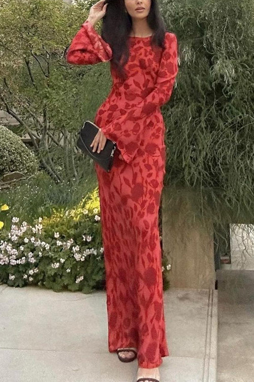Bell Long Sleeves Floral Print Maxi Dress