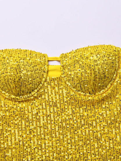 Sequins Tube Corset Asymmetric Dress
