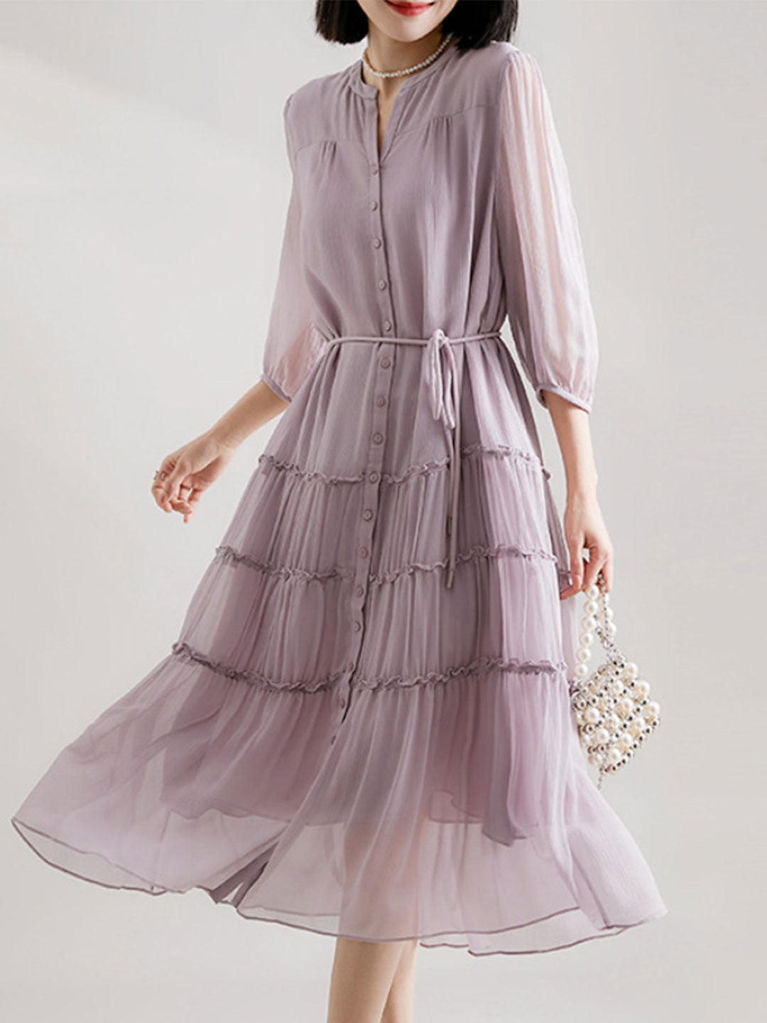 Sophie Elegant Pleated Tie Dress-Blue