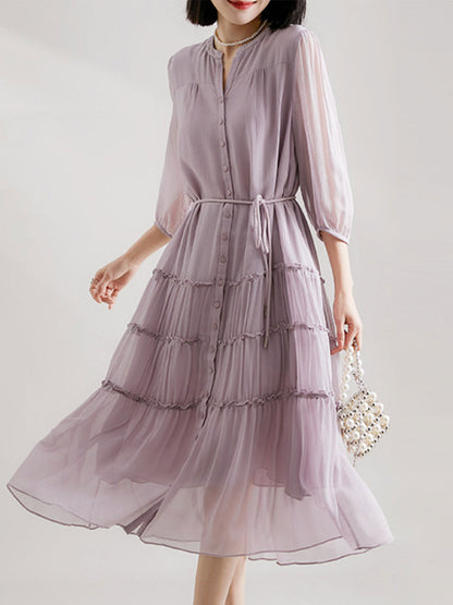 Sophie Elegant Pleated Tie Dress-Blue