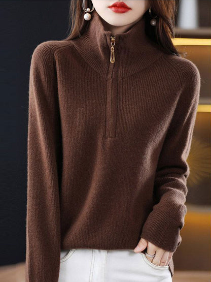 Julia Loose Pullover Zipper Knitted Coat-Apricot