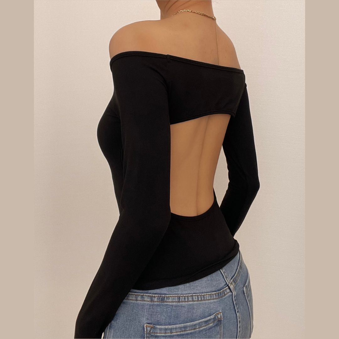 Gloves solid off shoulder hollow out long sleeve cut out top