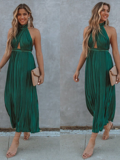 Semaya Halterneck Backless Pleated Dress