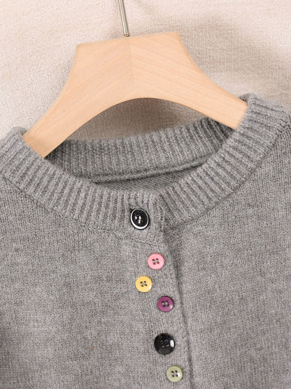 Aaliyah Classic Crew Neck Buttoned Knitted Cardigan-Red