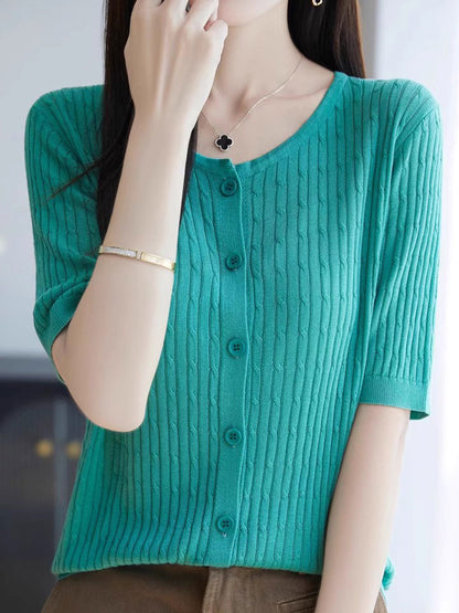 Bailey Loose Crew Neck Solid Color Cable Knitted Top