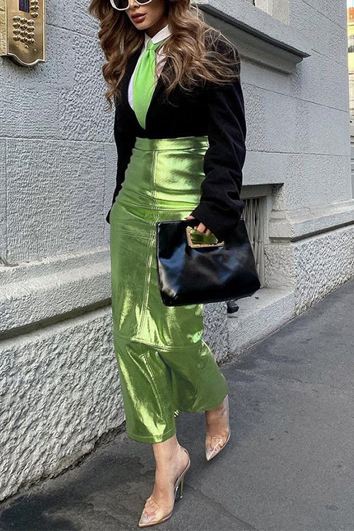 Back Slit Faux Leather Bodycon Maxi Skirt