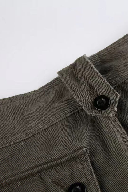 Vintage Multi-Pocket Mid-Waisted Denim Cargo Pant
