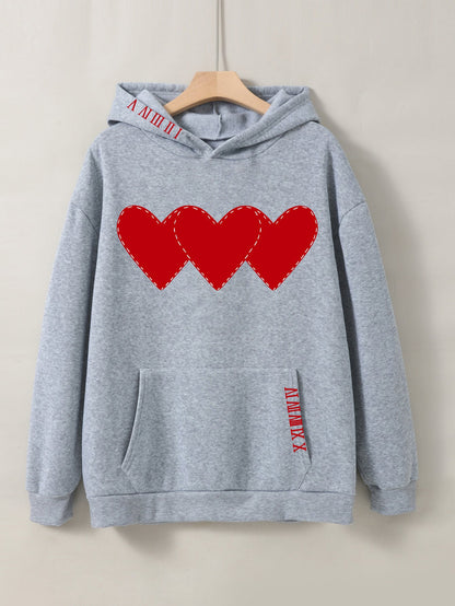 Triple Heart Stitched Drawstring Hoodie