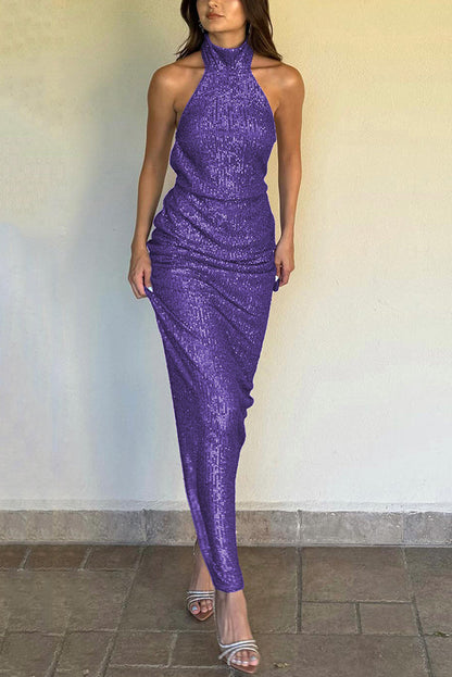 Sexy Sleeveless Backless Sequined Fitted Maxi Dress