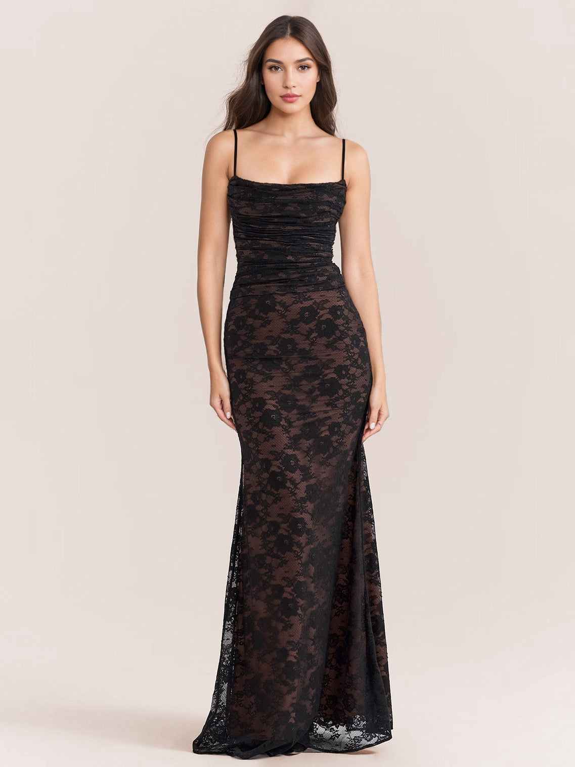 Trumpet Dress Lace-up Cutout Floral Embroidery Long Sleeves Prom Dresses