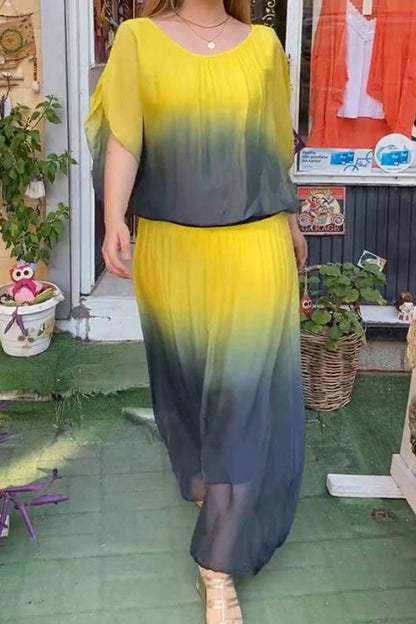 Casual Round Neck Gradient Two-piece Suit