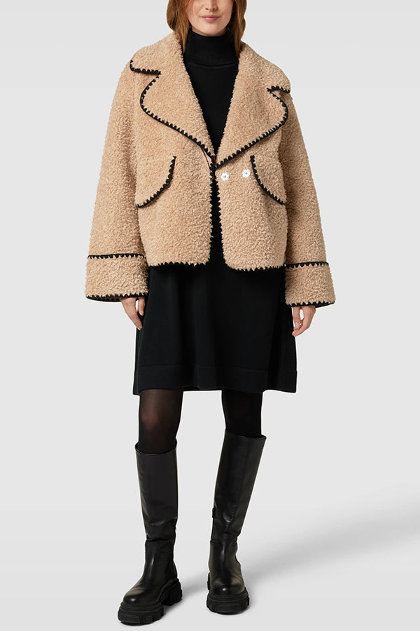 Lamb Wool Casual Lapel Loose Pocket Coat