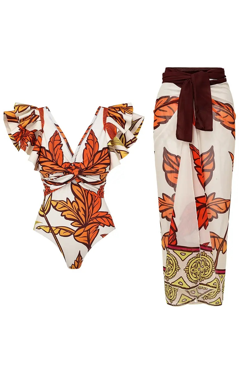Maple Print Swimsuit Set Trio