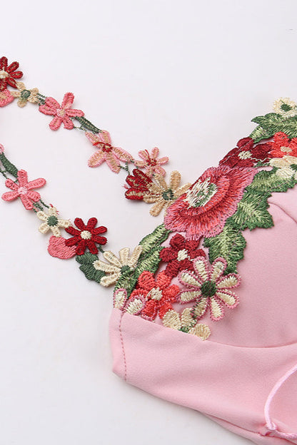 Floral Cup Detail Lace-Up Bodycon Maxi Dress