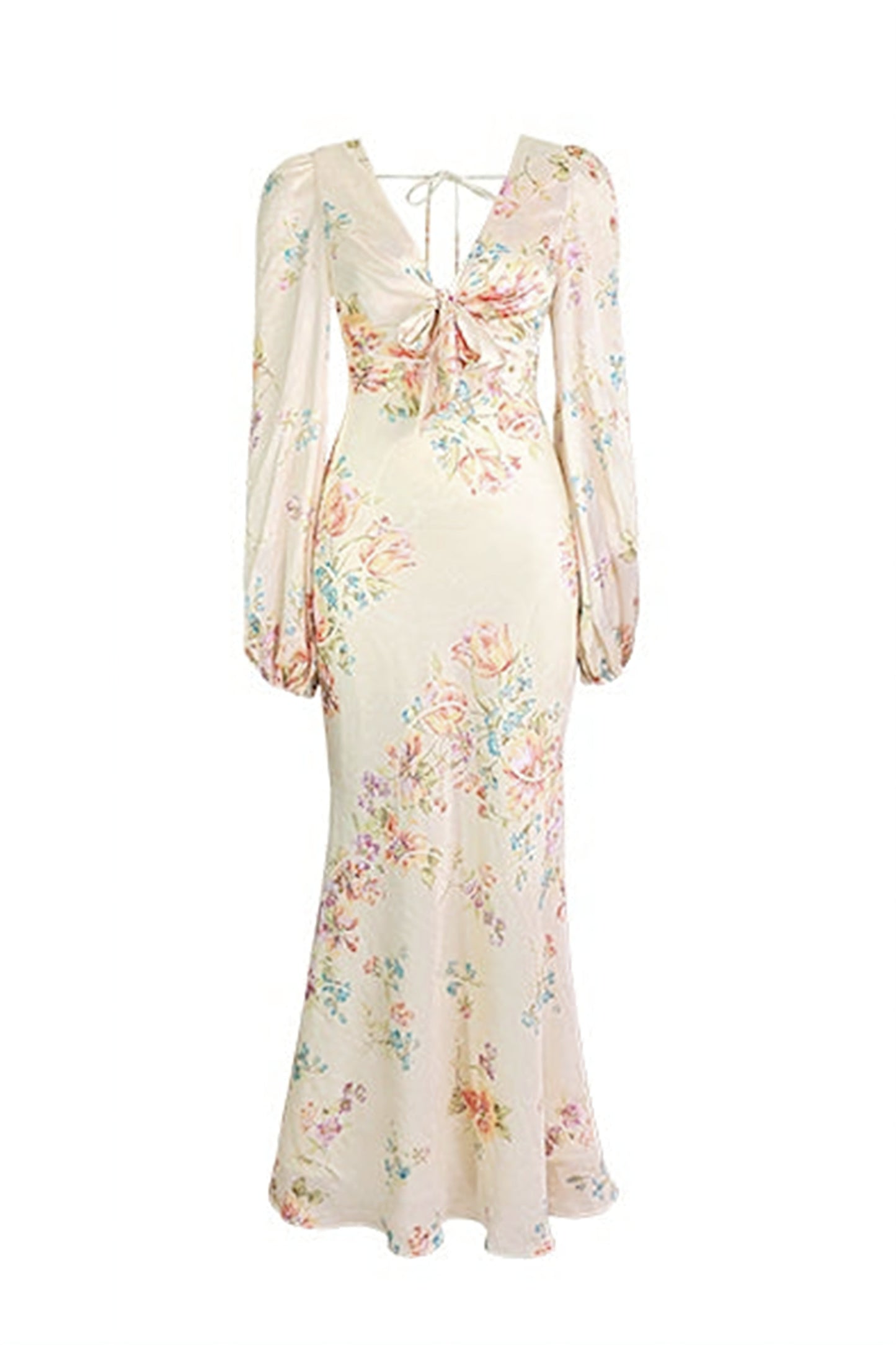 Melissa Floral Print V-Neck Satin Maxi Dress