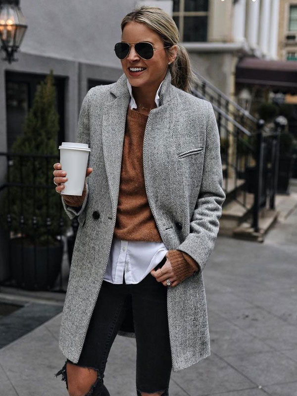Overcoat Lapel One Button Casual Spring Outerwear For Women