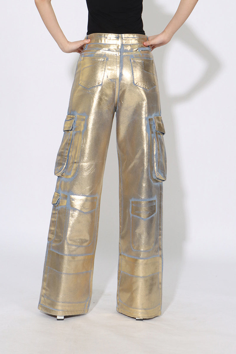 Street Style Metallic Cargo Straight Jean