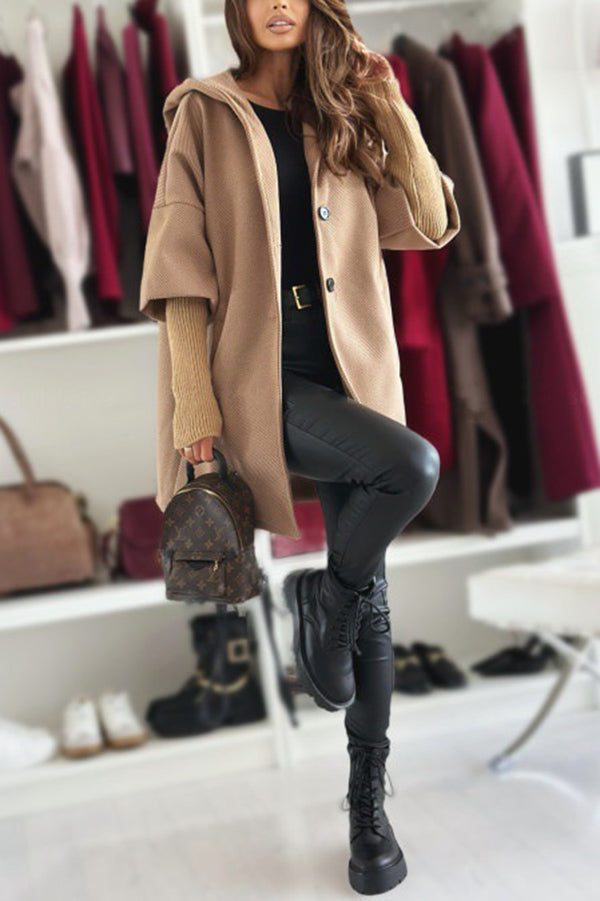 Solid Color Loose Pocket Hooded Long Sleeve Jacket