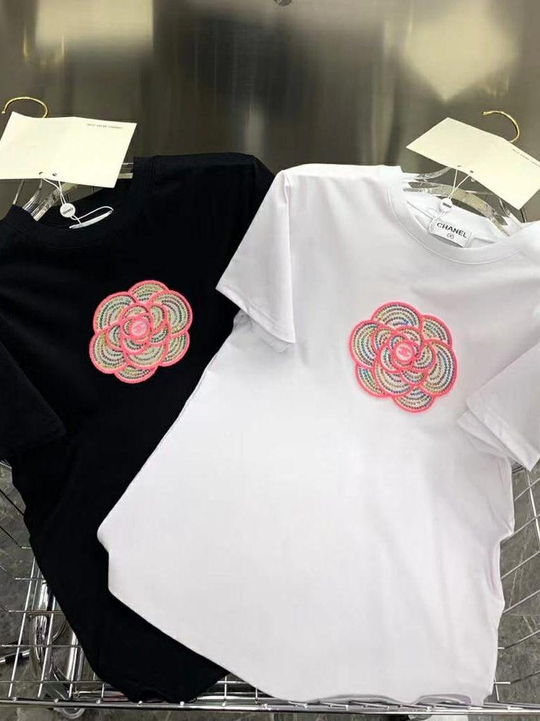 Print Cotton Lycra CH Flower T-Shirt