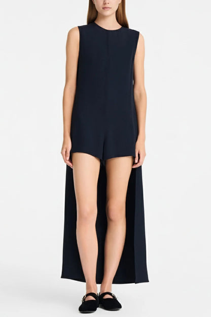 Solid Color Sleeveless Round Neck Casual Rompers