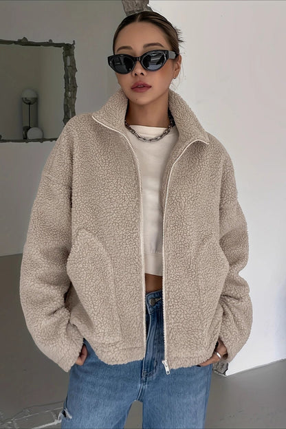 Oversized High Collar Fleece Jacket