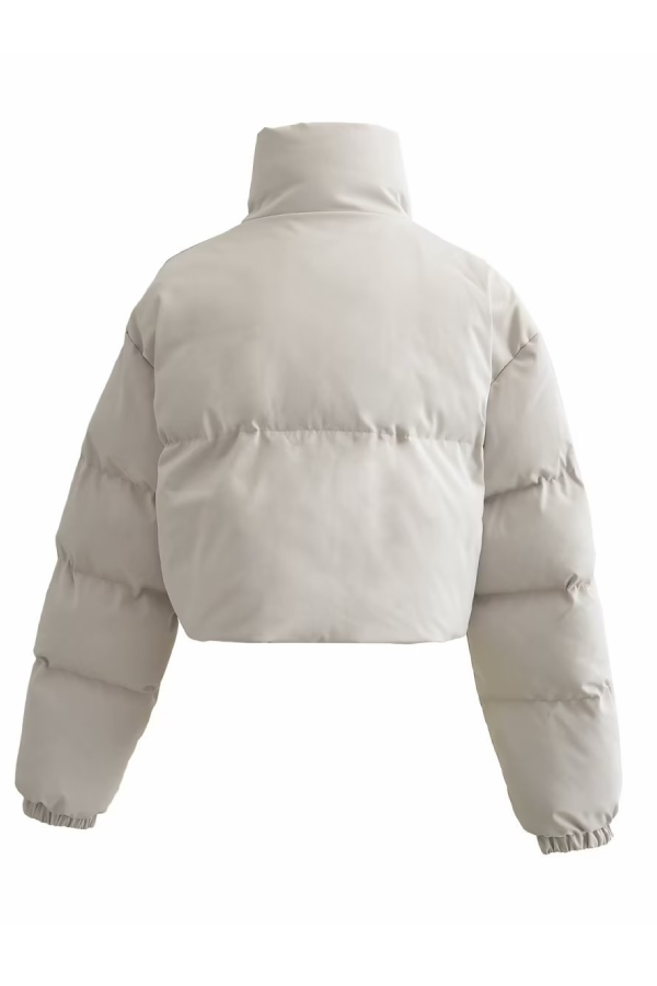 Stand Collar Pocket Zipper Short Cotton Coat