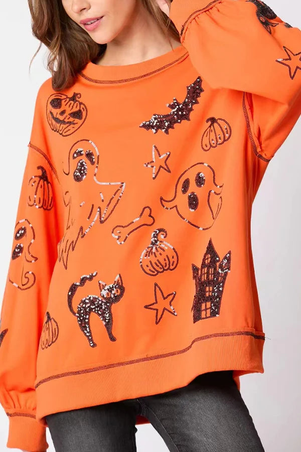 Halloween Graffiti Sequined Loose Casual Sweatshirt