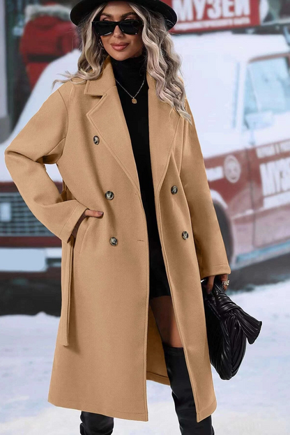 Classic Double Breasted Wool Belted Chic Overcoat
