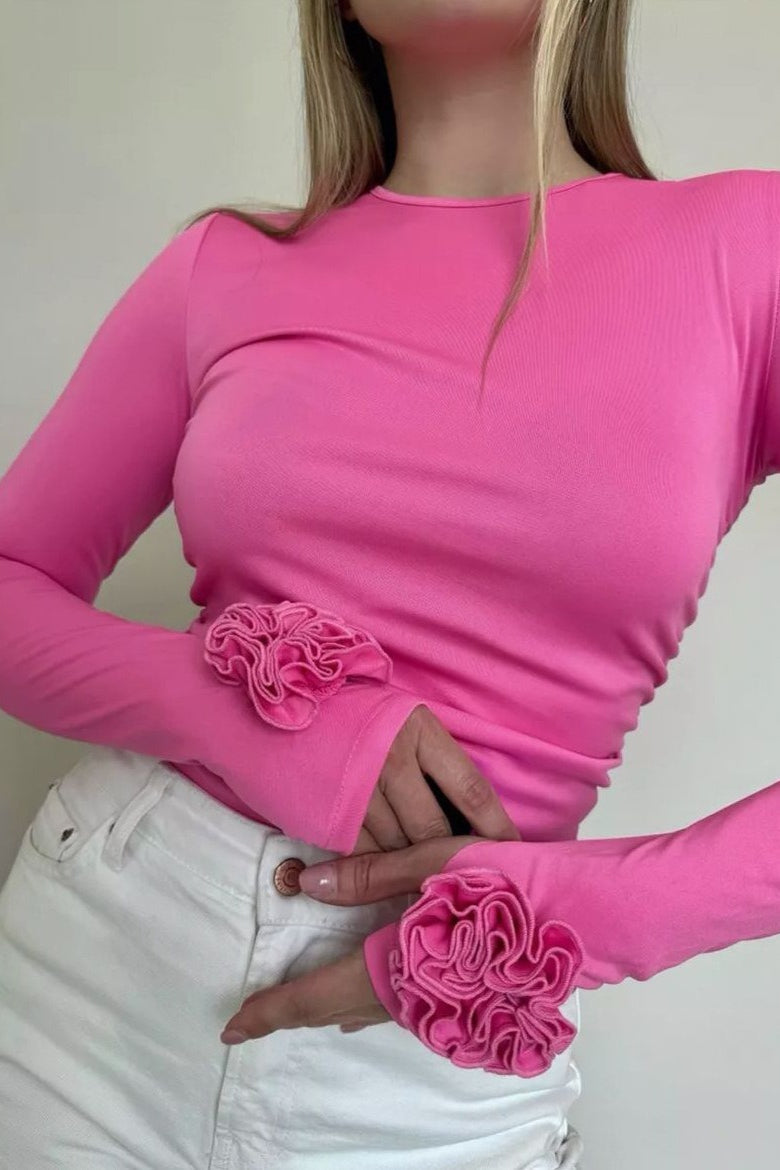 3D Floral Slim-Fit Long Sleeve Tee