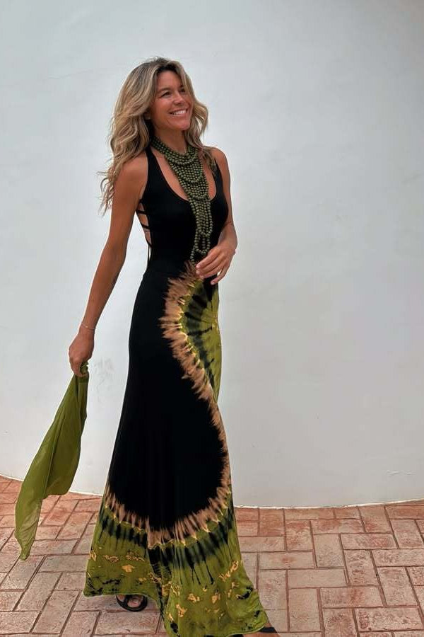 Floral Print Backless Tie Slim Fit Maxi Dress